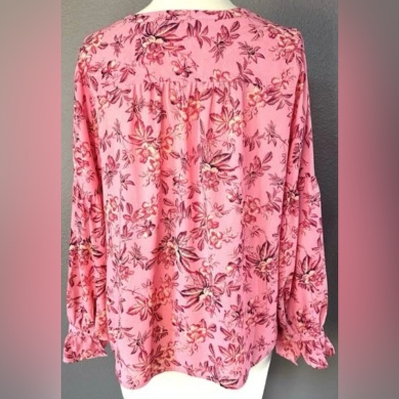 Loft Floral Ruffle Tie Neck Top Blossom Blouse Pink Floral Career and Casual - Picture 5 of 11